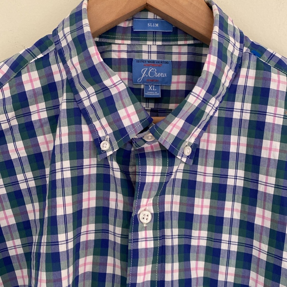 J. Crew Men's Secret Watch Lightweight Stretch Blue Plaid Shirt Slim Fit Sz XL
